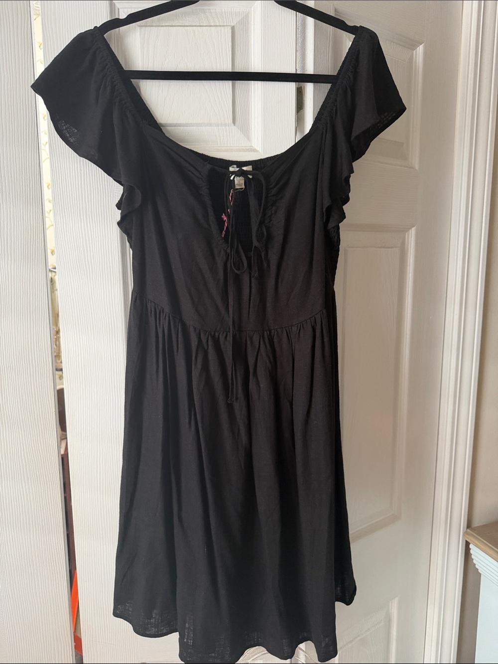 Umgee Black Off-Shoulder Tie-Front Mini Dress
